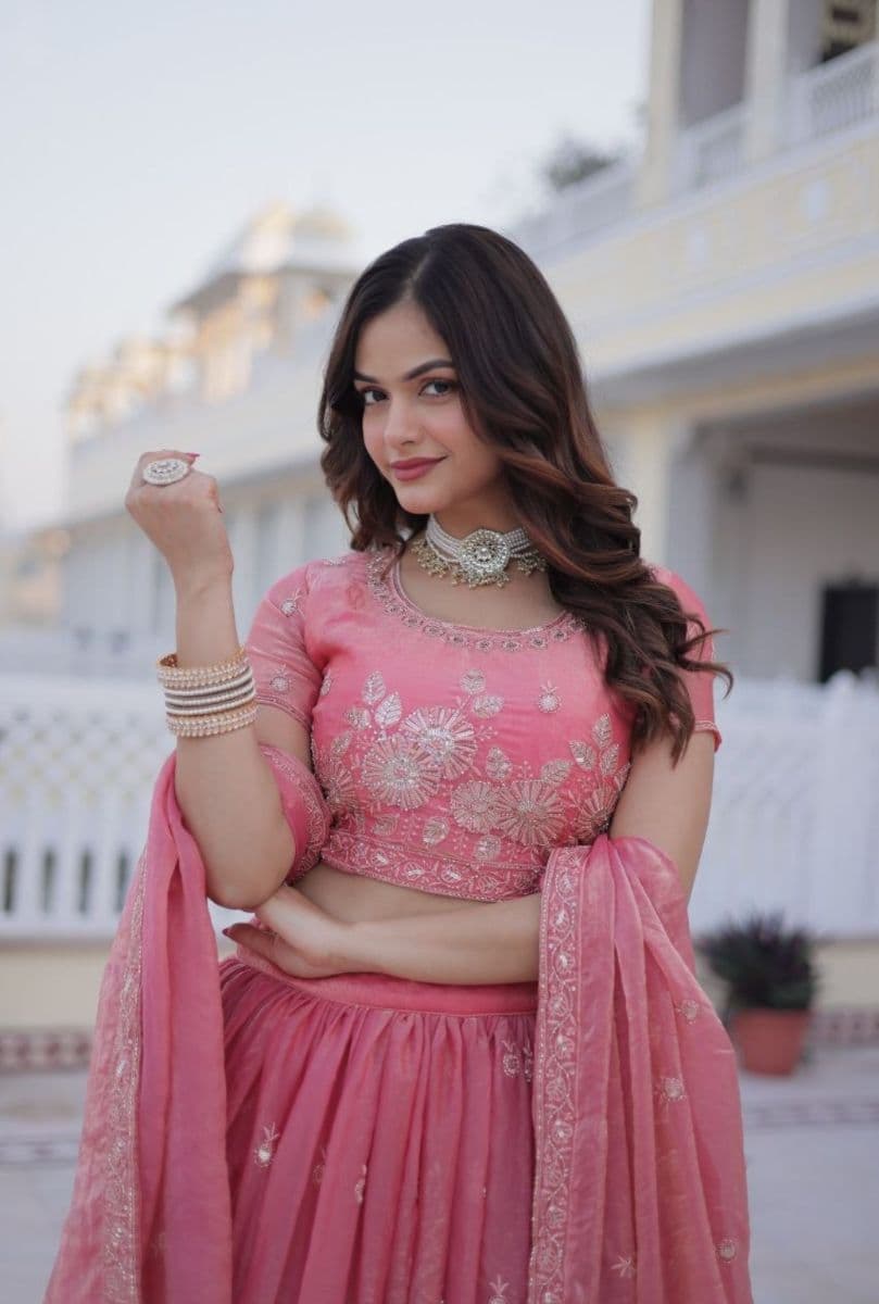 Pink Embroidered Lehenga Choli Set